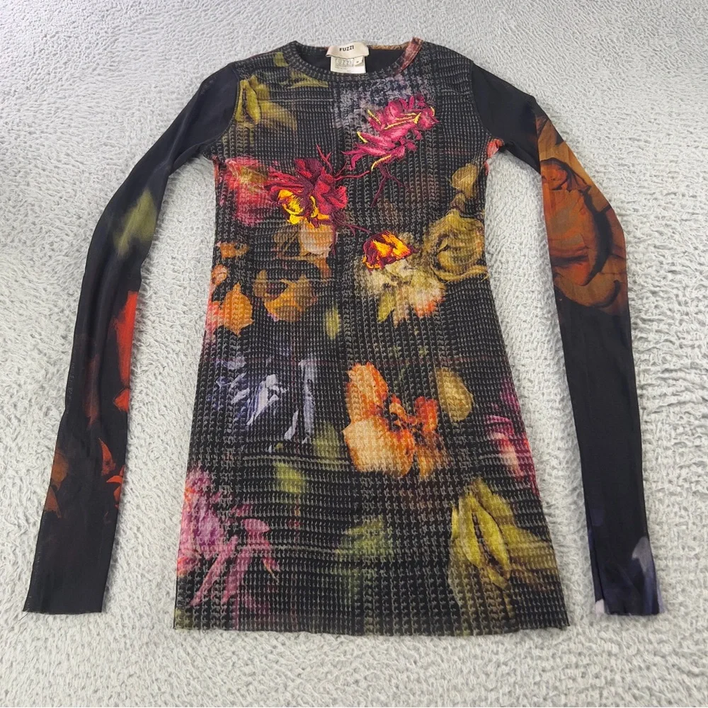 Fuzzi Top Womens Small Multicolor Sheer Long Sleeve Embroidered Floral Italy Y2K - Picture 6 of 8